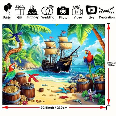 Tropical Pirate Tapestry - Beach Pirate Ship Parrot Treasure Home Decor Background