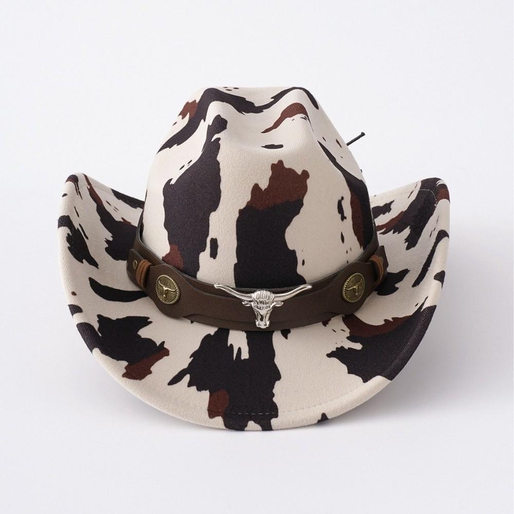 Wide Brim Cow Print Western Caps Cow Print Pattern Retro Style Western Cowboy Hat UV Protection National Style Hat Party Events
