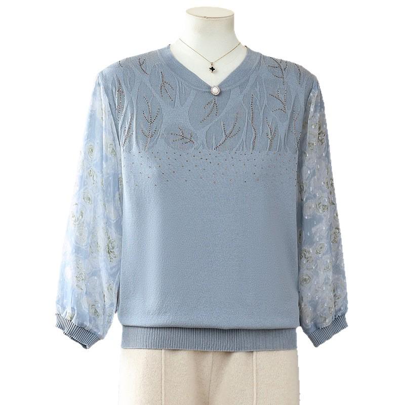 Spring-Autumn Knit Top: Fashionable Seven-Point Sleeve for Middle-Aged and Elderly Women