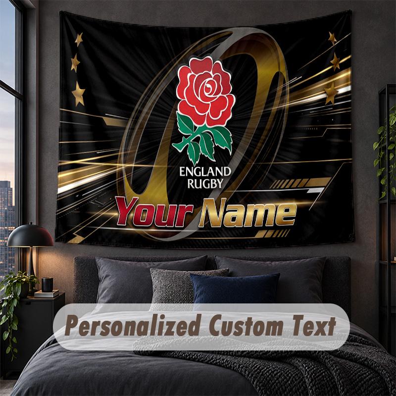 Custom Name Text Tapestry,England Rugby Decorative Wall Hanging, Background Tapestry For Home Bedroom