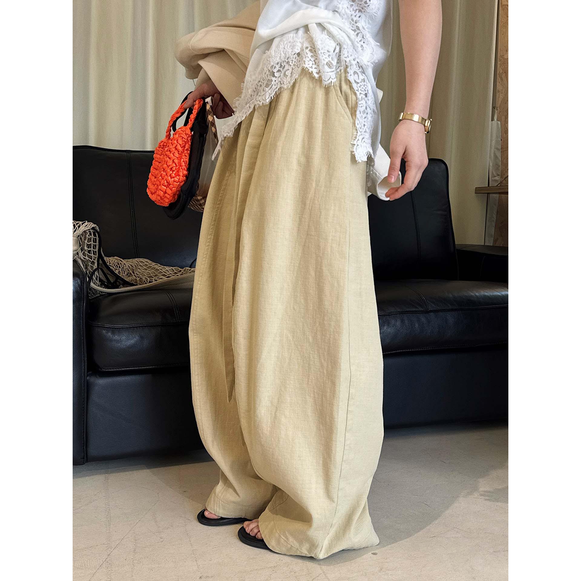 Xu Man Korean-Style High-Waisted Pleated Wide-Leg Pants with Belt for Women One Size