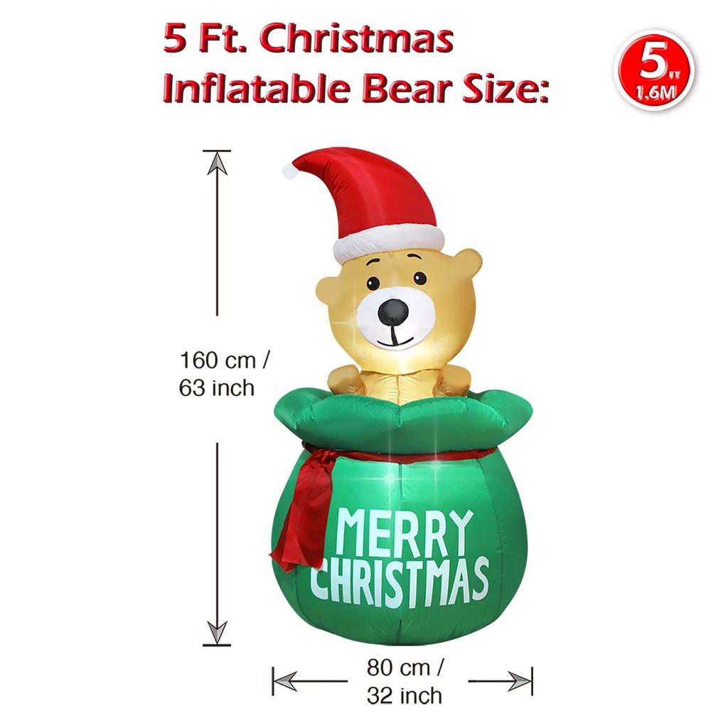 Christmas Inflatable Decorations with LED Lights, Giant Snowman, Gingerbread Man, Gift Bag, Lawn Yard Party Xmas Ornaments