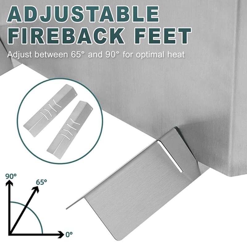 Heat Efficient Fireplaces Back Panel Adjustable Steel Heat Reflectors With Protective Base & Installation Gloves for Home