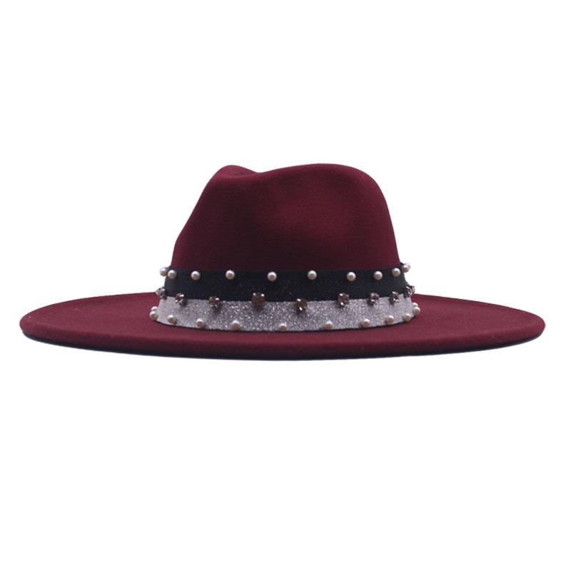 New Elastic Webbing Point Drill Men and Women Couple Hat Woolen Top Hat M Big Brim Jazz Hat