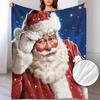 Santa Claus Flannel Blanket - Soft Warm All-Season Throw for Home Office Camping Travel, Festive Holiday Gift with Vibrant Santa & Snowflakes Design,