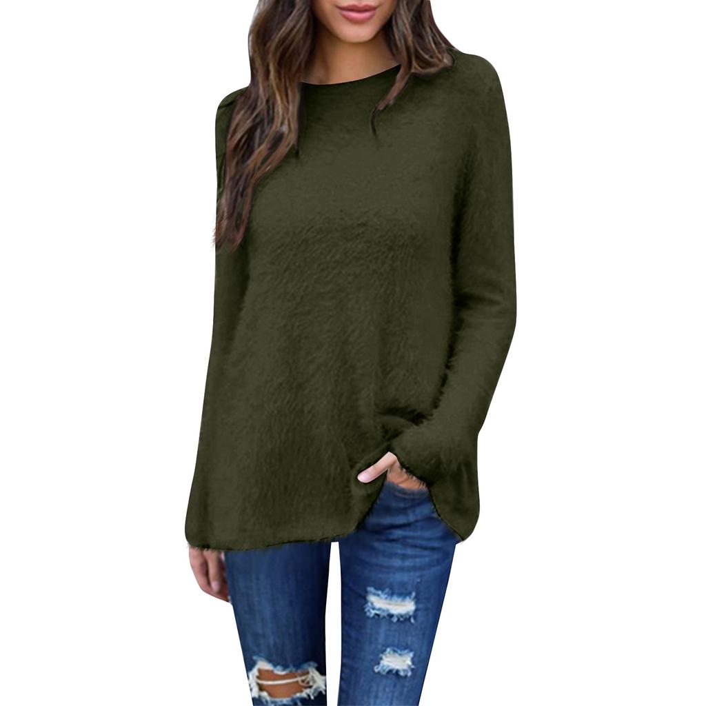 Maglione casual da donna alla moda, a maniche lunghe, ampio, scollo rotondo, davanti, corto, dietro, lungo