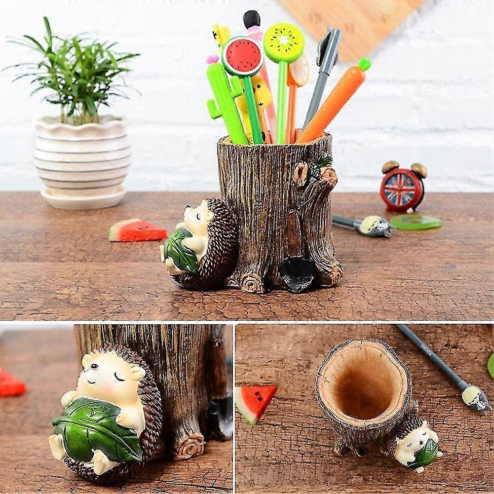 Cute Hedgehog Desk Pen Pencil Pot Holder Toothbrush Holder Resin Desktop Organizer Container