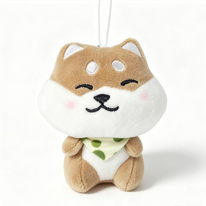 Cute Shiba Inu Plush Keychain Soft Fluffy Mini Dog Stuffed Animal Pendant With Plaid Bandana Bag Charm Decor Gift For Dog Lovers