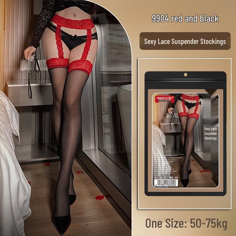 Flirting Open Crotch Black Thigh High Stockings: Sexy Erotic Lingerie