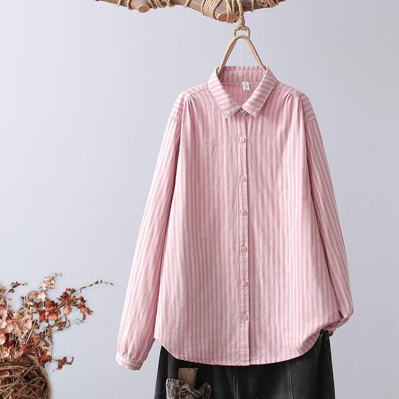 Long Sleeved Shirt Women's Korean Version Loose Slimming Embroidery Double-layer Cotton Yarn White Base Shirt