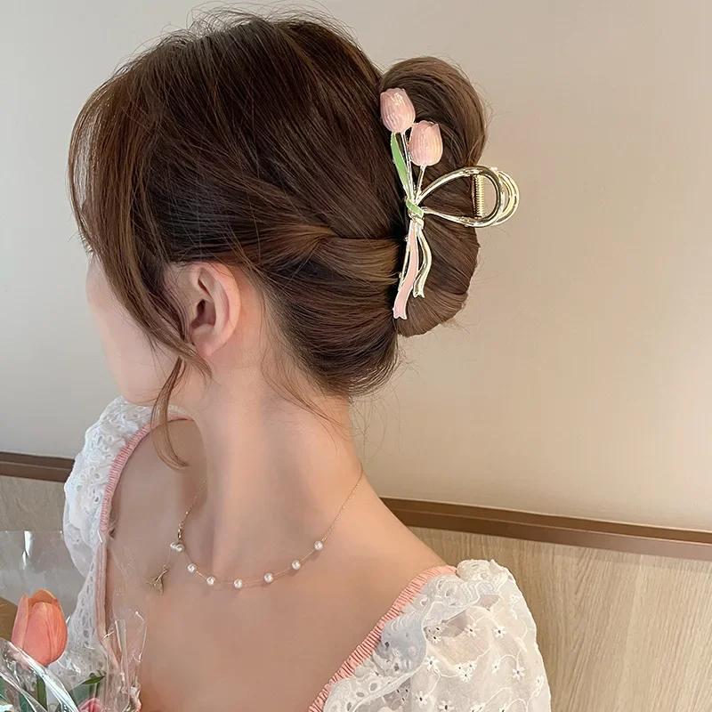 High End Minimalist Tulip Shaped Grab Clip  Exquisite Women's Hair Accessories Fashionable and Beautiful Metal Shark Clip