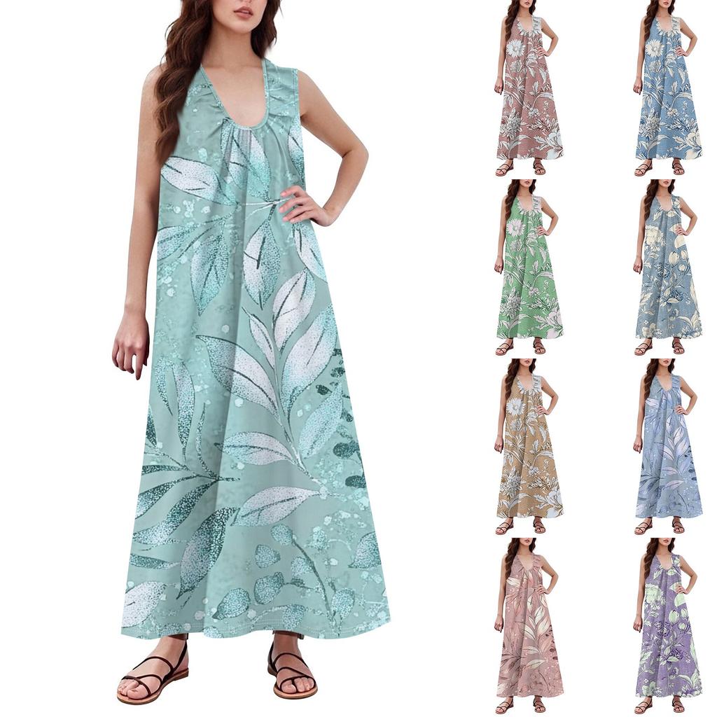 Women's Fashion Casual A-line Retro Printed Hammer Feeling Loose Long Skirt With Pockets