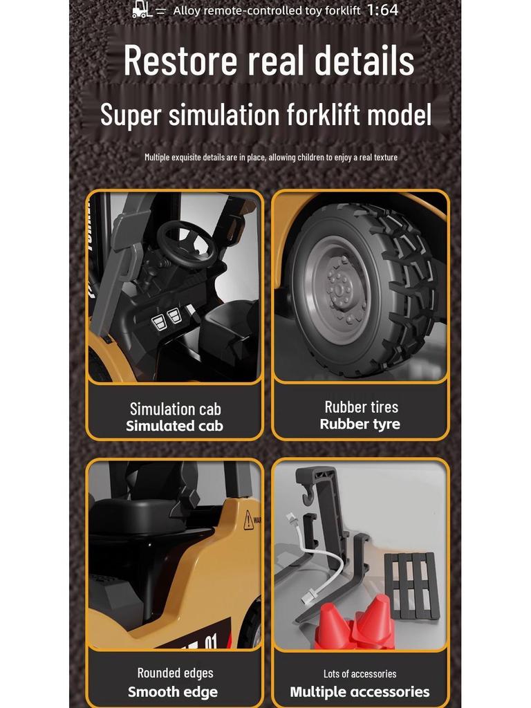 1:64 Fernbedienung Legierung Gabelstapler Spielzeug - Wiederaufladbares Hebemodell, 2,4G Baufahrzeug