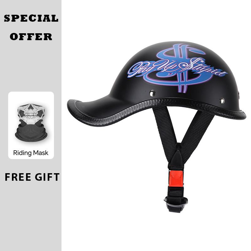 Unique Half Helmet Harley Motorcycle Helmet for Scooter Cruiser Men Women Summer Electric Helmet Baseball Cap Lightweight DOT