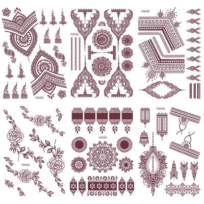 Brown Red Lace Tattoo Sticker Waterproof Arm Back Hana Simulation Temporary Tattoo Sticker