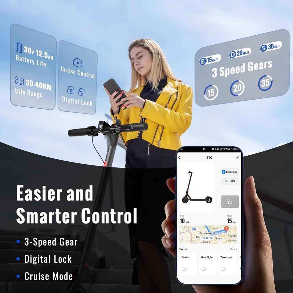 Ny E-scooter N7-MAX 500W Motor 36v12.5ah 35KM/H Maxhastighet 35KM Lång Räckvidd 10 Tum med Stötdämpning APP Escooter