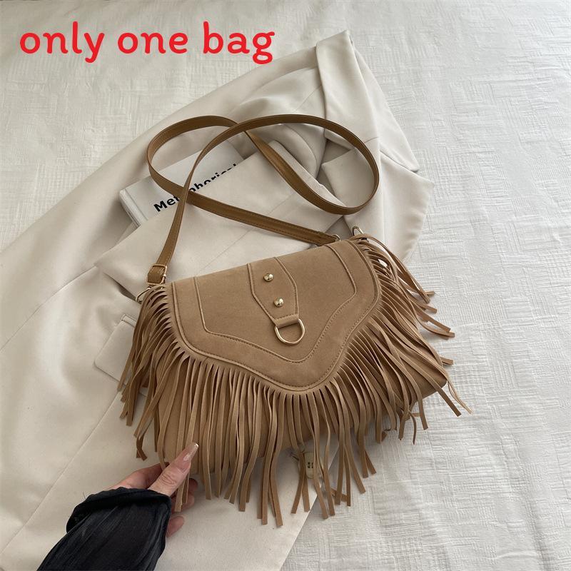 Retro Matte Suede Fringed Saddle Bag For Casual Daily Wear