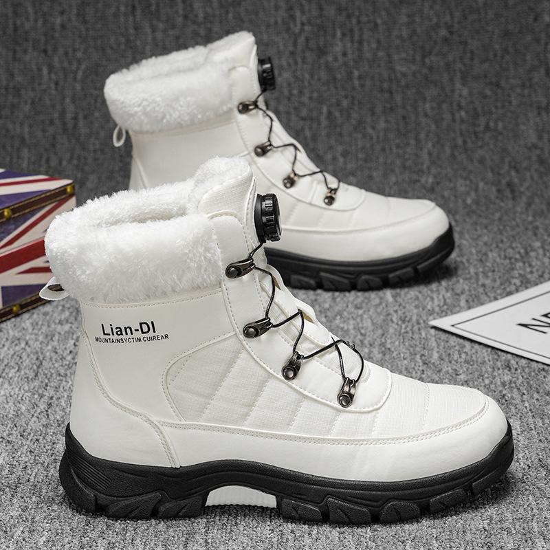 Large Size High-top Mens Cotton Shoes Snow Boots Keep Warm Plush Lining Breathable Waterproof Fabric Non-slip Soles Safe Shoe