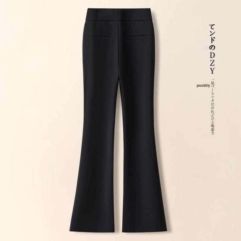 High-Waisted Black Slim-Fit Micro-Flared Pants for Women - Petite Suit Trousers for Autumn/Winter 2025