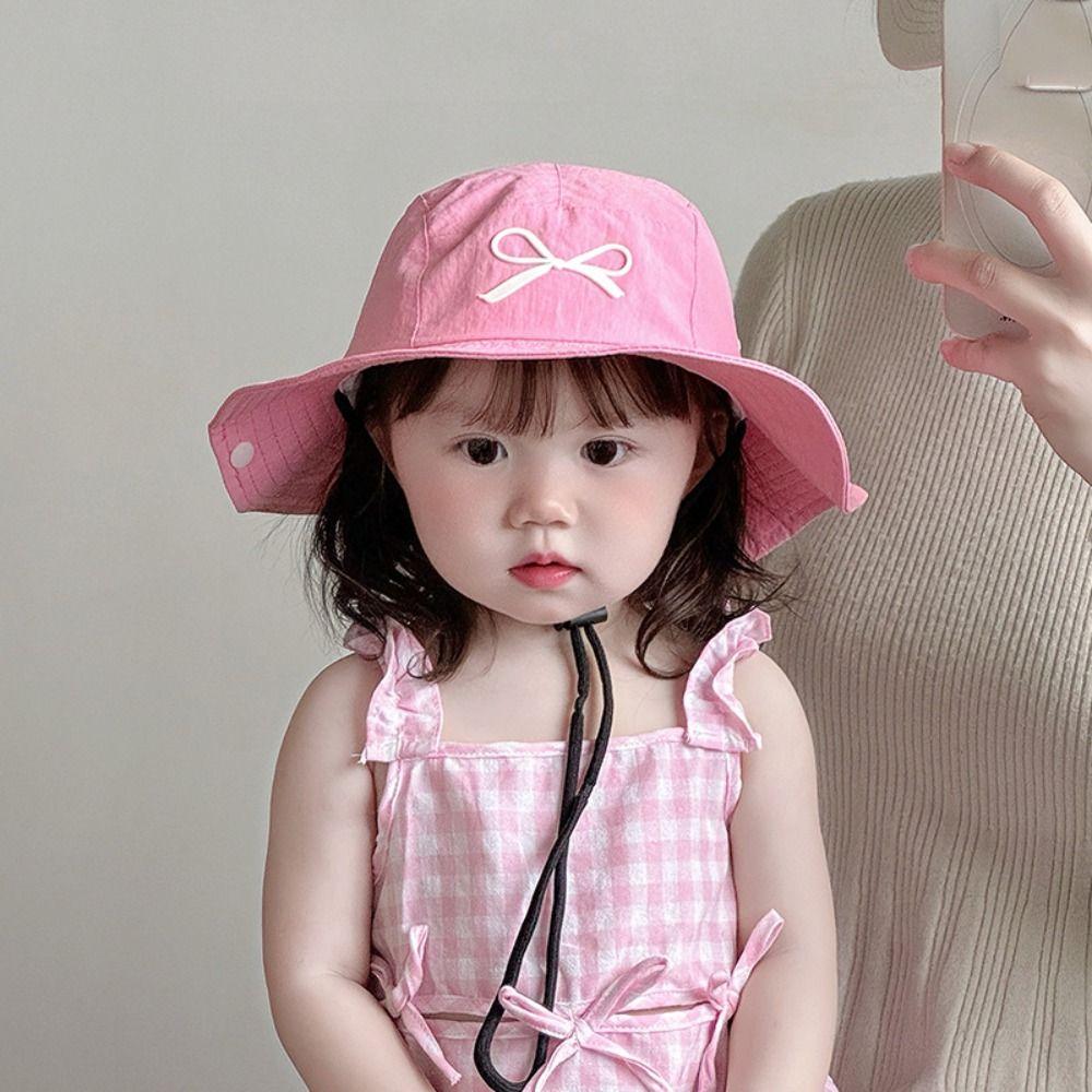 Quick-dry Summer Kid Sunhat Bow Embroidery Children's Fisherman Hat Candy Color Bucket Hat  Kid