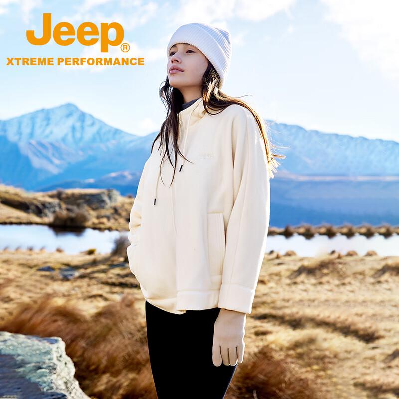 Женская утепленная флисовая куртка JEEP с капюшоном, устойчивая к скатыванию XL грязно-белый