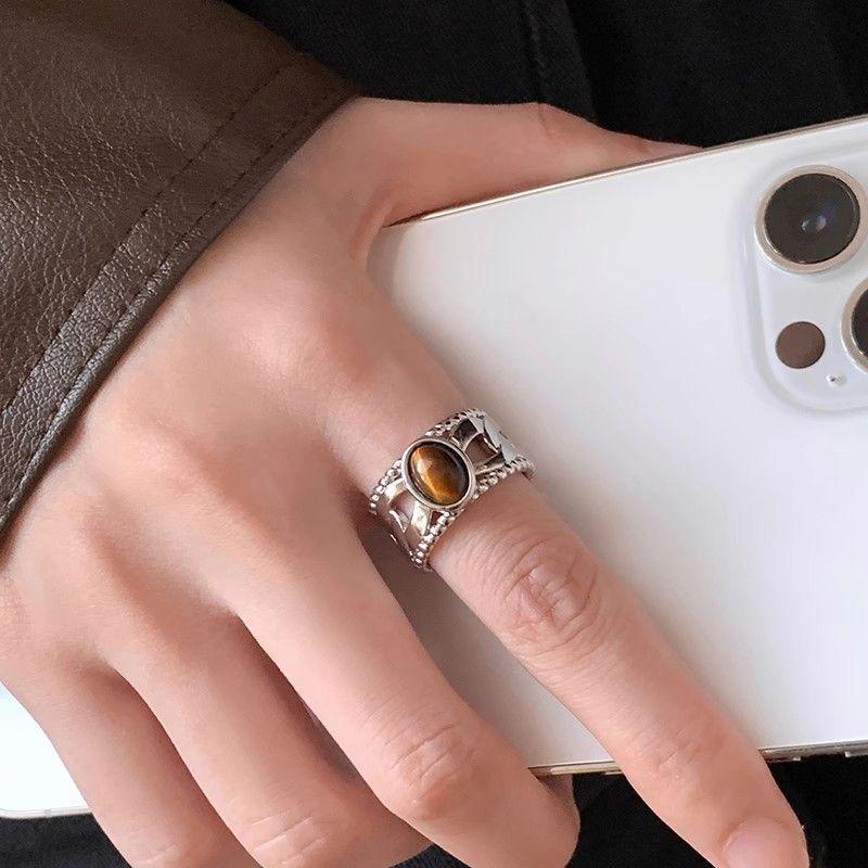 Korean Retro Tiger s Eye Adjustable Ring - Versatile Fashion Accessory for Women Adjustable Open