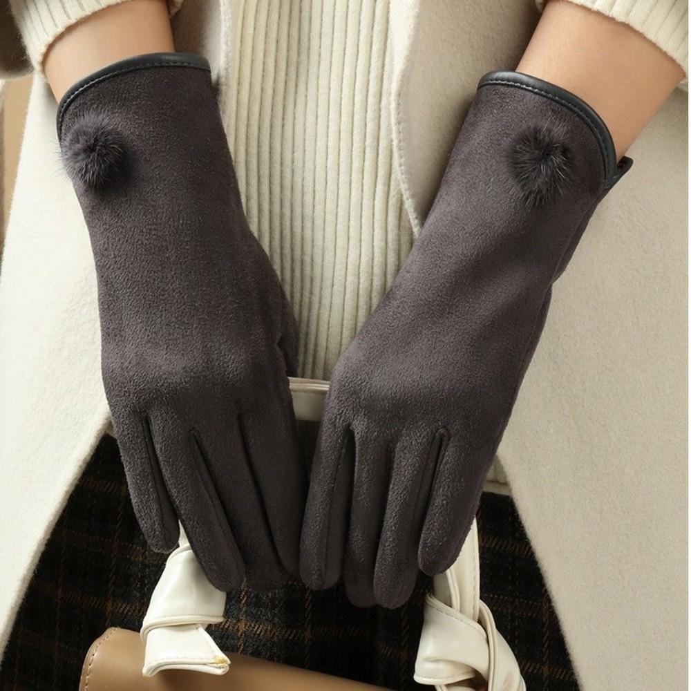 Windproof Suede Gloves Full Finger Cycling Mittens Vintage Winter Women's Gloves  Outdoor