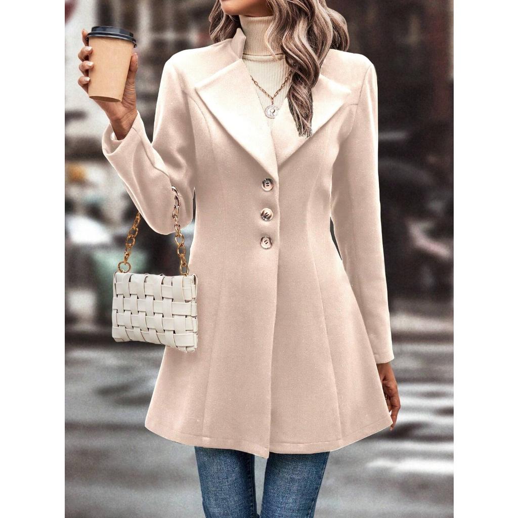 2025 New Women's Winter Lapel Slim Woolen Solid Color Fashion Coat for Europe and America
