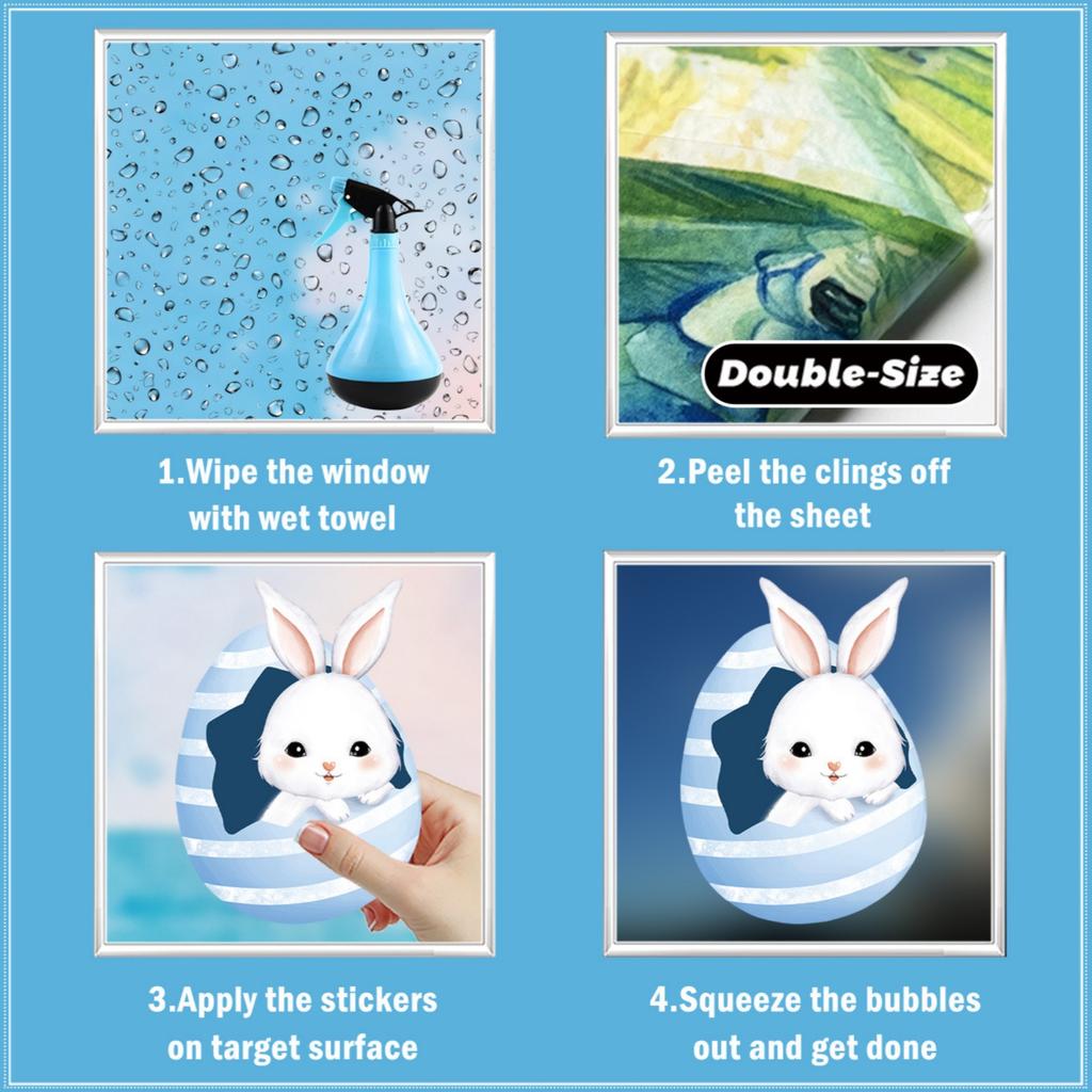 6 Sheets Easter Bunny Window Clings Cartoon Egg Stickers Cute Decoration For Home Classroom Nursery Shop Glass Display Decorations