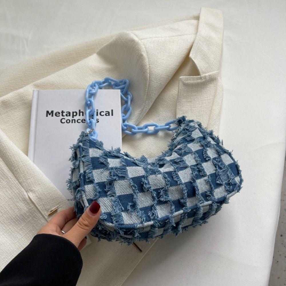 Chessboard Chain Handbags Contrast Color Shoulder Bag Fashion Plaid Underarm Bag  Streetwear