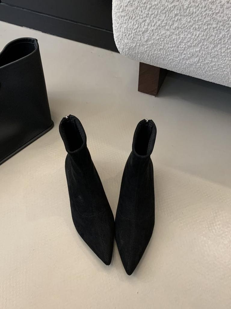 Frosted Simple Thin Boots Autumn and Winter Socks Boots Suede Trendy Brand Short Boots Femininity Flat Bottom Pointed 2025 New Flat Heel