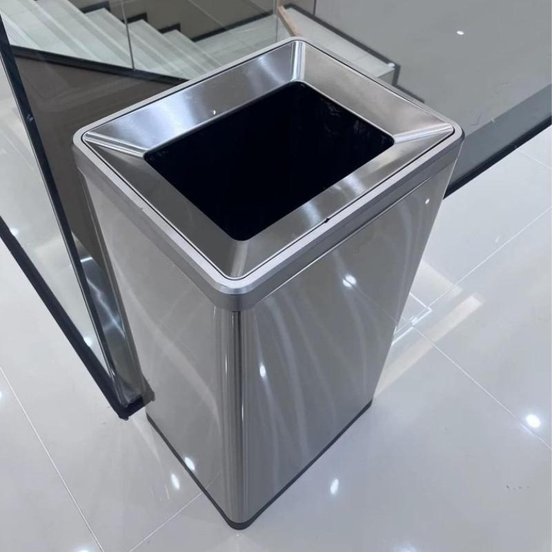 50L Large Capacity Stainless Steel Trash Can Without Cover Commercial Public Area Dustbin Office Garbage Storage Container