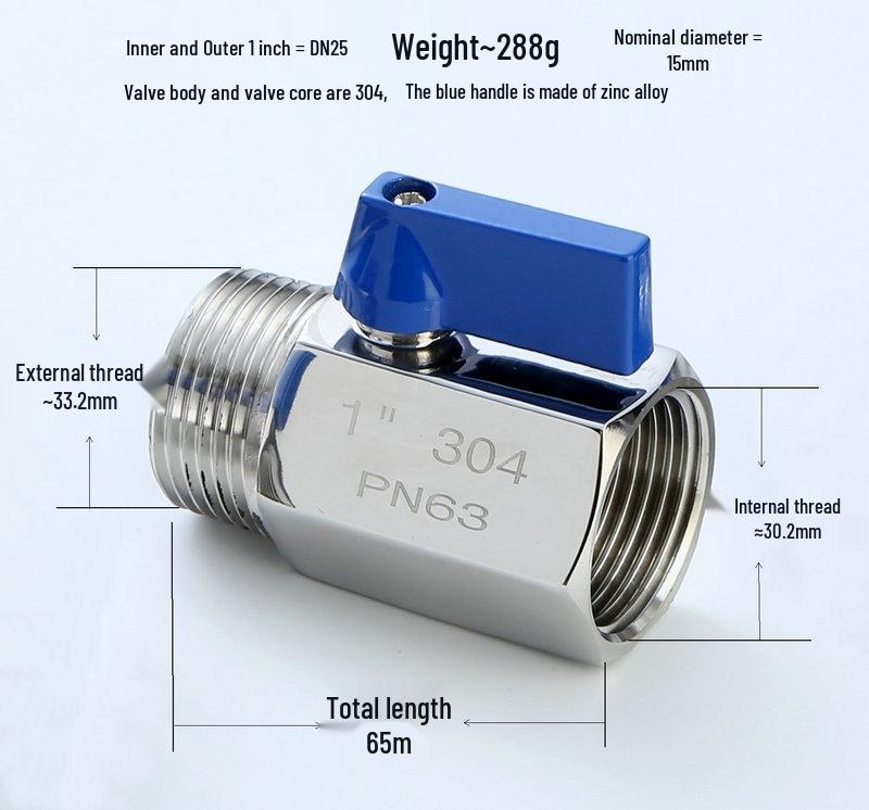 304 Stainless Steel Mini Manual Ball Valve with Male & Double Female Threads