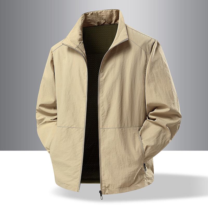 Giacca da uomo sportiva larga stile coreano casual tinta unita con tasche manica lunga cerniera cardigan top