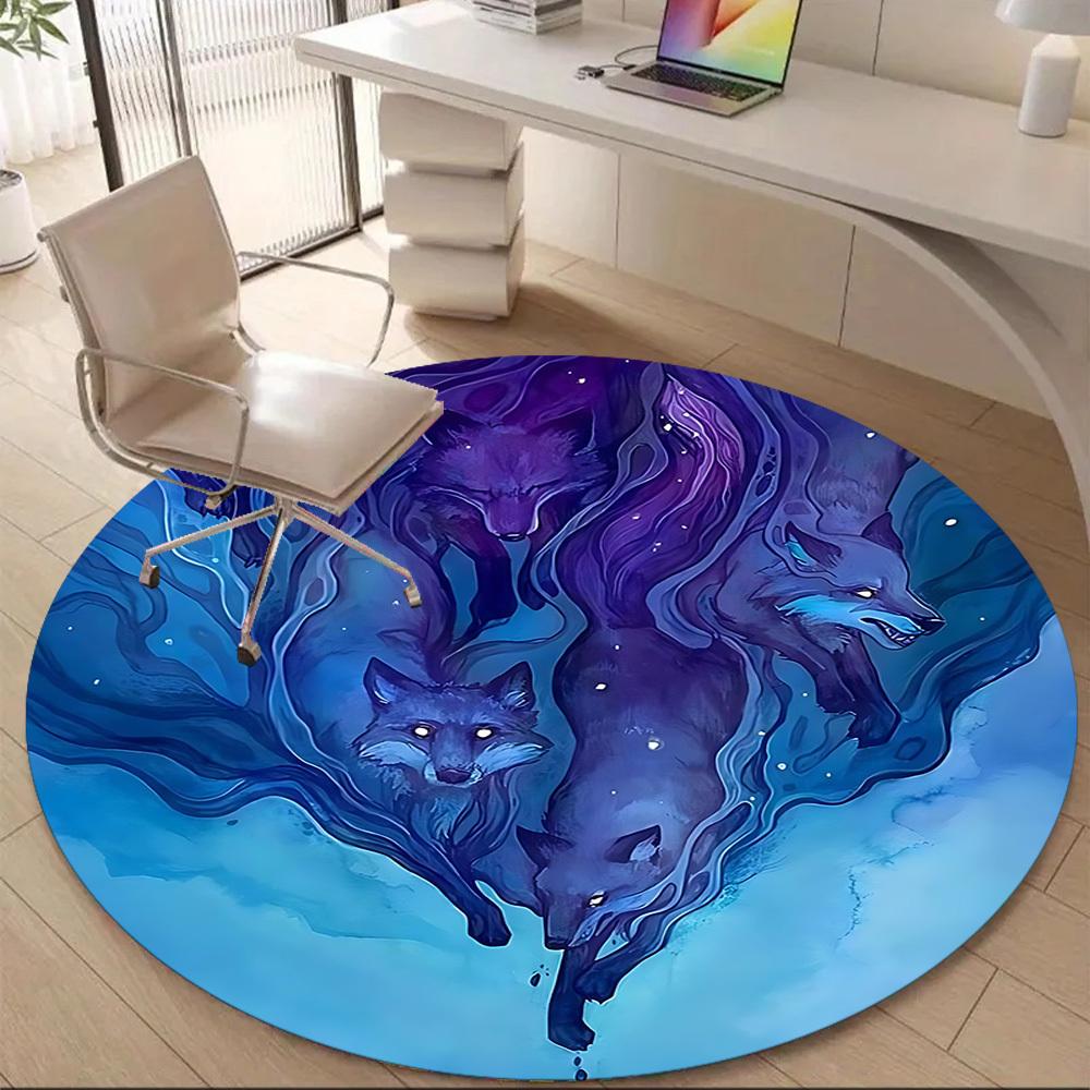 1PC Wolf Pack Office Round Area Rug, Mat Suitable For Office, Under Office Chairs Bedroom Living Room Home Decor, Room Deco