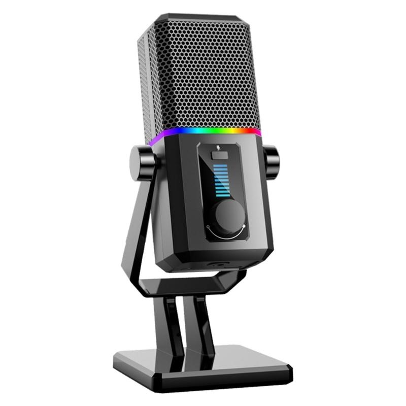 Computer Gaming Mic Desktop Microphone with LED Light 14mm Large Mic Head for Streaming Podcasting Insert and Play