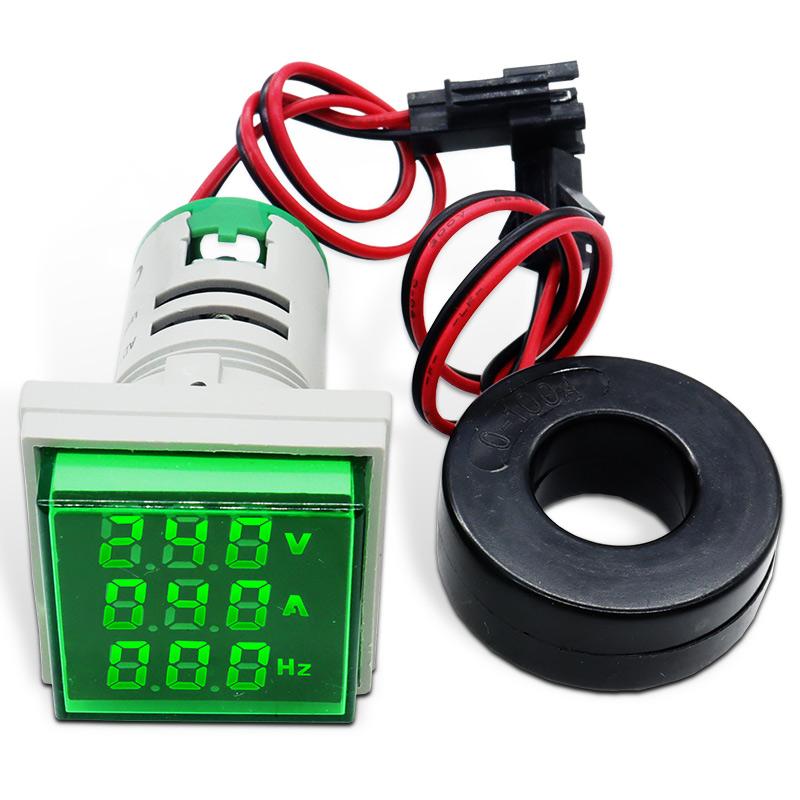 Digital 22mm AC50-380V Volt 0-100A 0-99HZ Voltmeter Ammeter Current Hertz Voltage Meter LED Indicator Lamp Pilot Light
