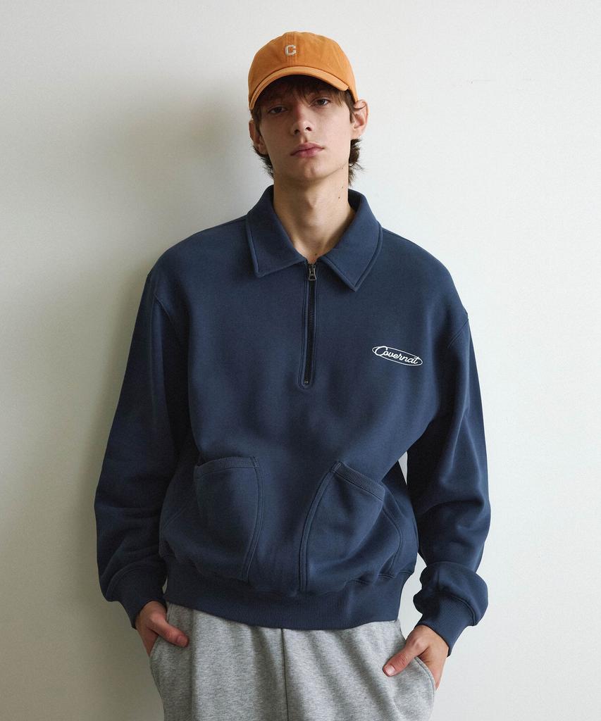 COVERNAT Collared Half-Zip Sweatshirt Dark Blue