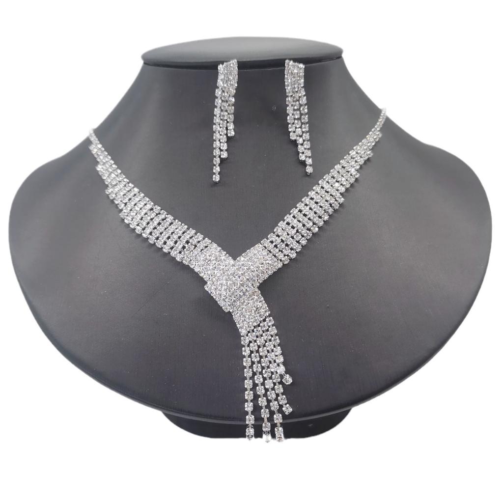 Jewelry Bridal Tassel Dripping Diamond Jewelry Wedding Accessories Zircon Necklace Earrings