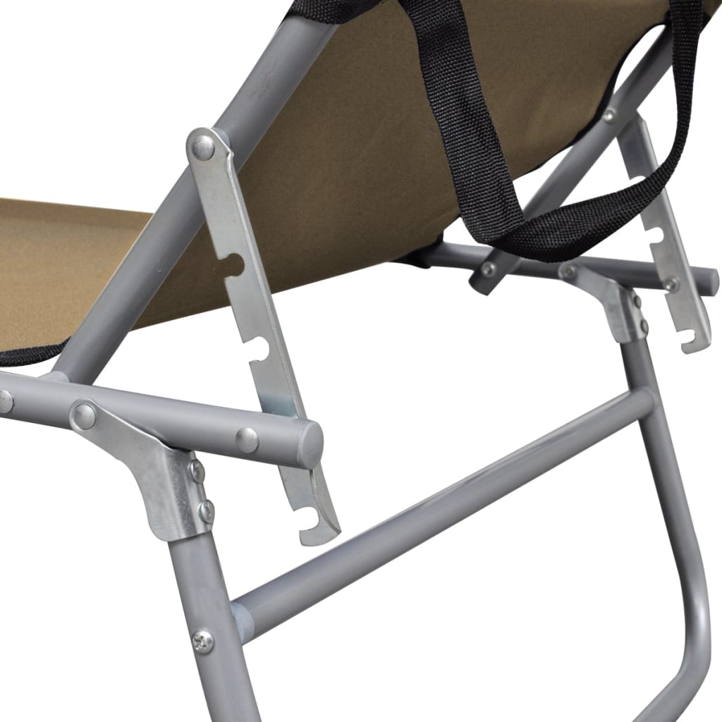 Folding Sun Lounger with Sunshade Steel Taupe