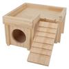 Hamster House Multi Rooms Wooden Hideout Tunnel Toy Small Pet Hut with Ladder for Golden Bear