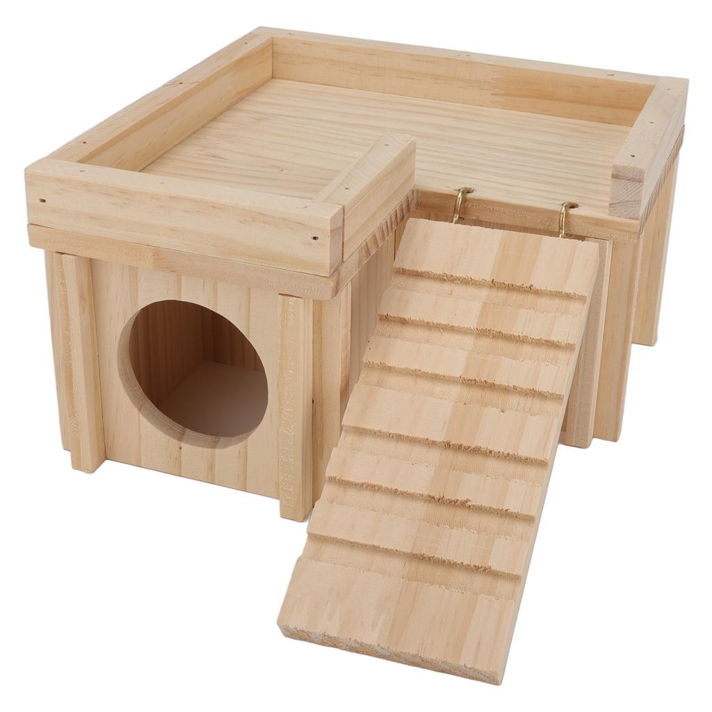 Hamster House Multi Rooms Wooden Hideout Tunnel Toy Small Pet Hut with Ladder for Golden Bear