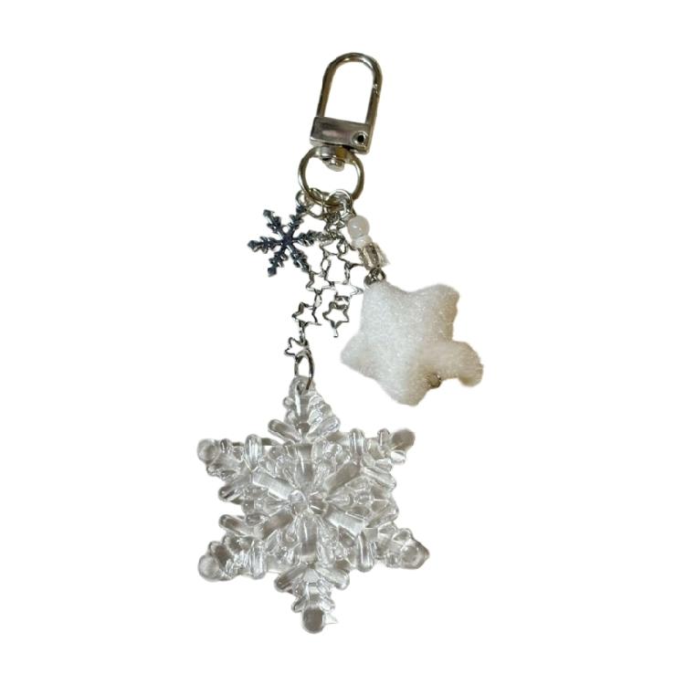 Fashion Accessory Keychain Snowflake Beaded Handcrafted Winter Inspired for Cute and Practical Gift for Friend