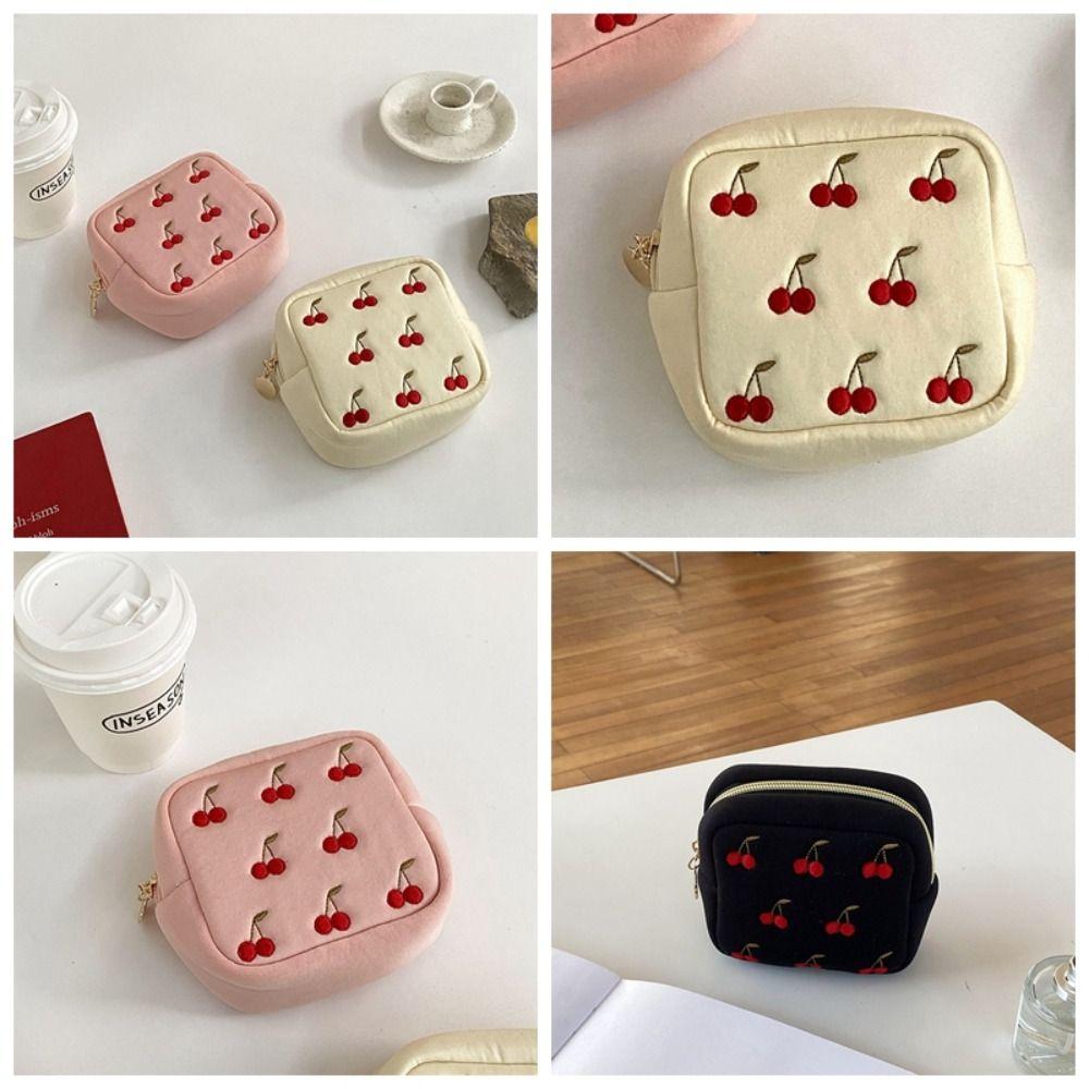 

Makeup Bag Mini Cosmetic Bag Large Capacity Cherry Pattern Coin Purse Outdoor