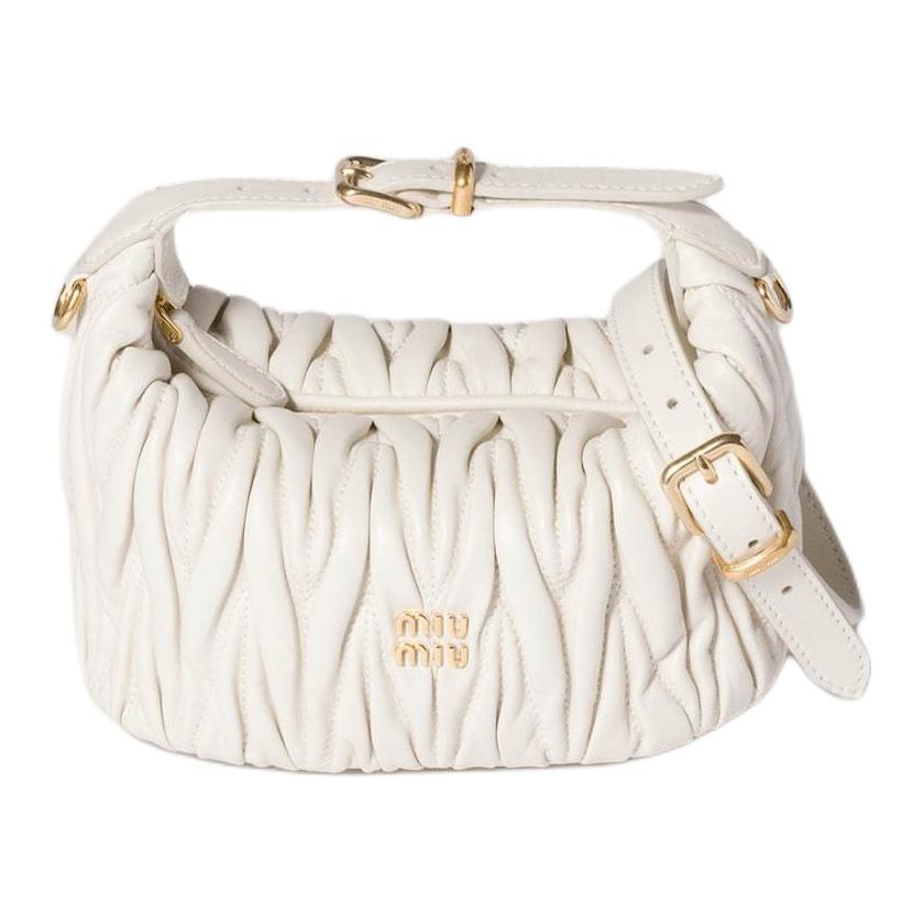 Miu Miu Matelassé Logo Lambskin Tote Bag Women handbags White 5NE026_AFPP_F0009