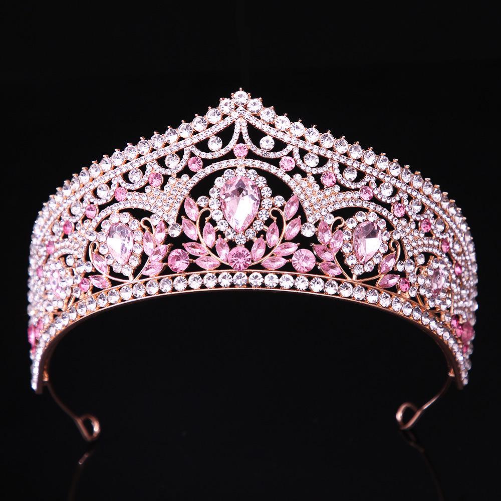 DIEZI Elegante Luxus Königin Prinzessin Rosa Kristall Diadem Für Frauen Mädchen Hochzeitsparty Barock Strass Krone Haar Schmuck