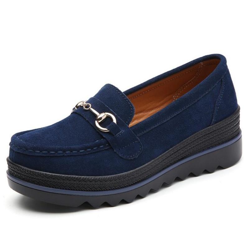 Women's Shoes Suede Leather Loafers Muffin Sole Thick Sole Increase Casual Women's Single Shoe Cover Foot Genuine Leather