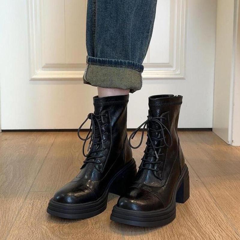 Autumn Winter Fashion Women Thick Heel Ankle Boots Elegant Back Zippers Shoes Modern Leather Short Botas Para Mujer