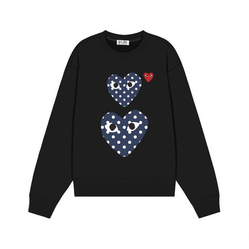 Relaxed Fit Cotton Sweatshirt With Heart Print Long Sleeve Crew Neck Fleece Lined Unisex Winter Casual Top