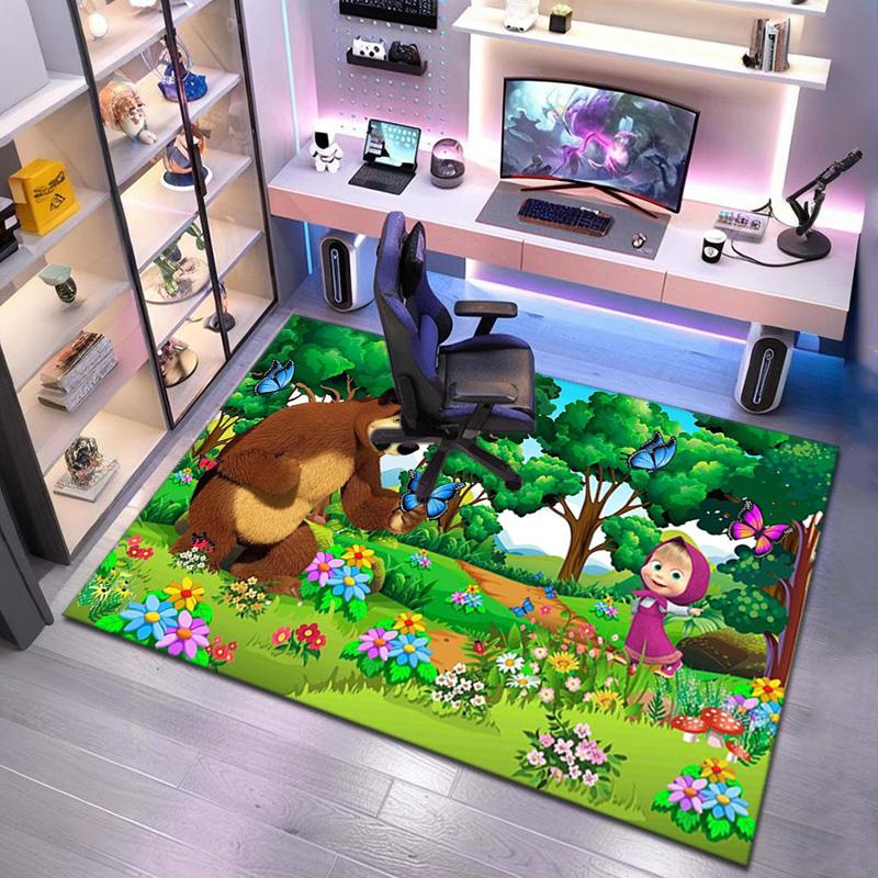 Russian animation Masha and the Bear Fairy Tale Cartoon Carpet Soft Home Living Room Bedroom Door Mat Outdoor Picnic Ground Mat rug T5